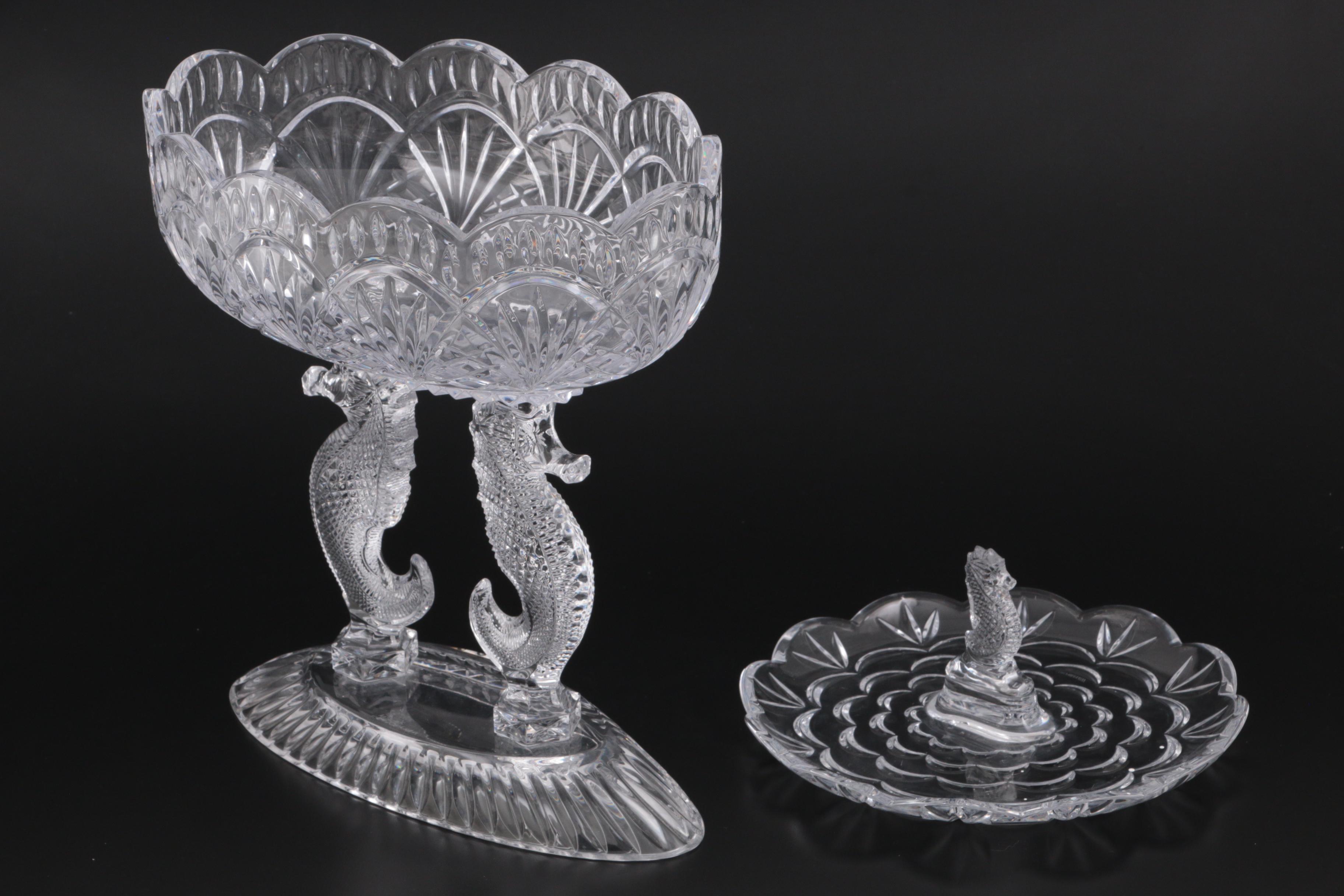 Tom Brennan for Waterford Crystal "Seahorse" Footed Bowl with Serving Tray