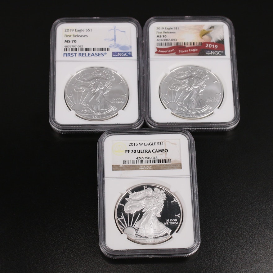 Three NGC Graded $1 American Silver Eagles