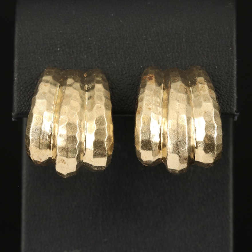 14K Fluted Earrings with Hammered Finish