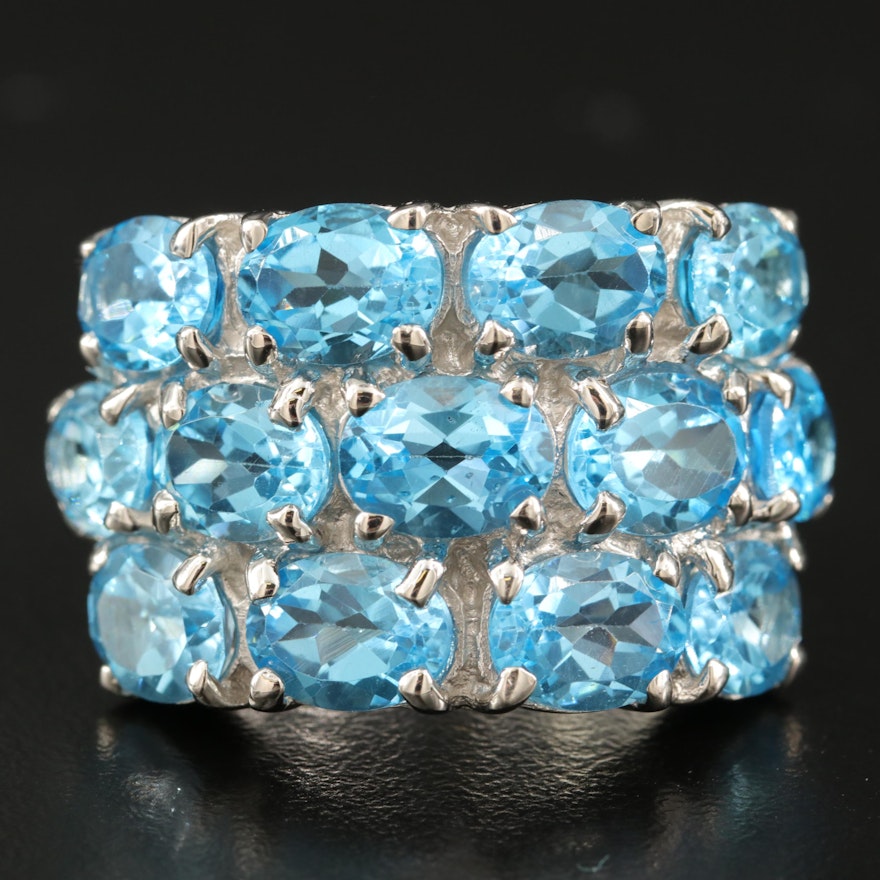 Sterling Silver Swiss Blue Topaz Multi Row Ring