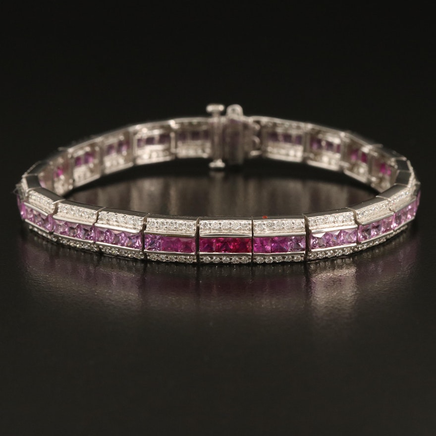 14K Sapphire, Ruby and 1.95 CTW Diamond Graduated Bracelet