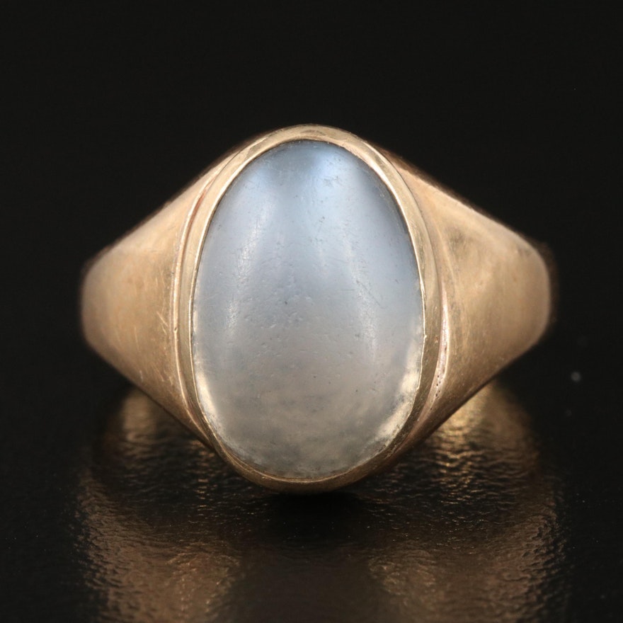 Vintage 14K Bezel Set Polished Glass Ring