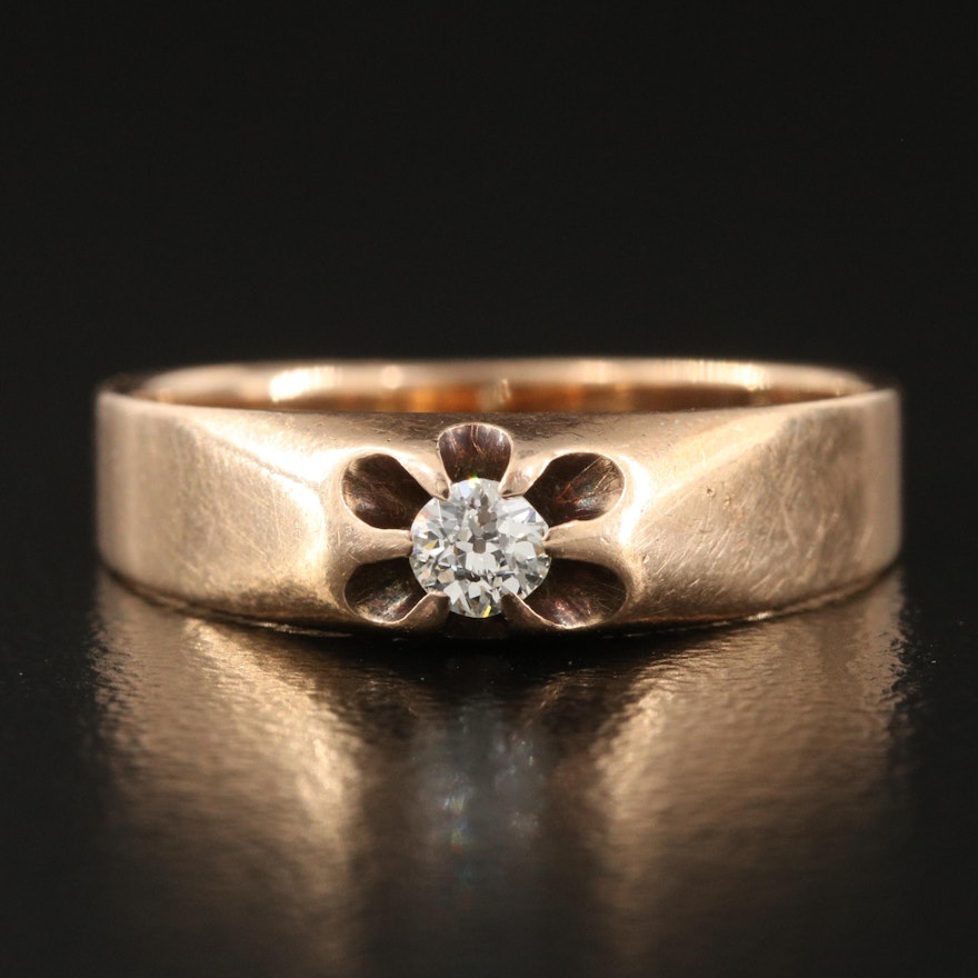 Victorian Belcher Set 14K 0.11CT Diamond Ring