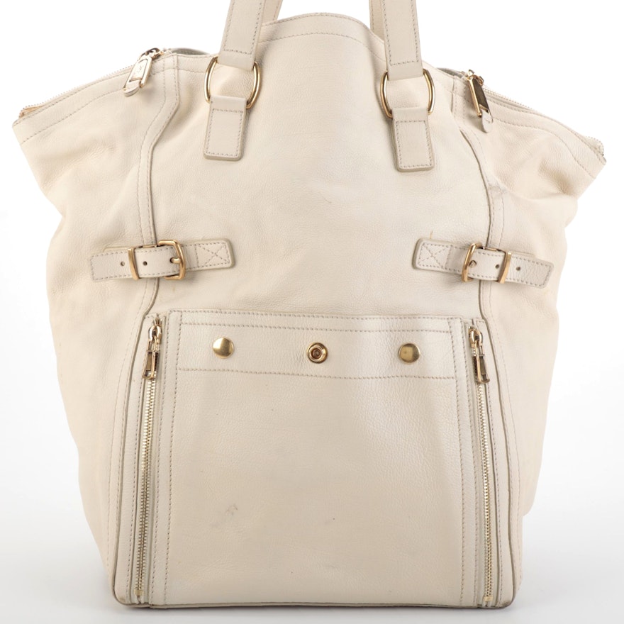 Yves Saint Laurent Large Downtown Tote Bag in Off-White Leather