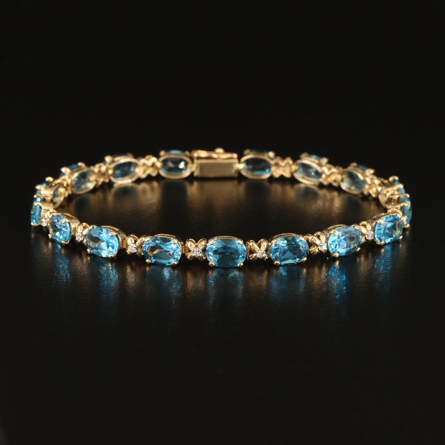 14K London Blue Topaz and Diamond Line Bracelet