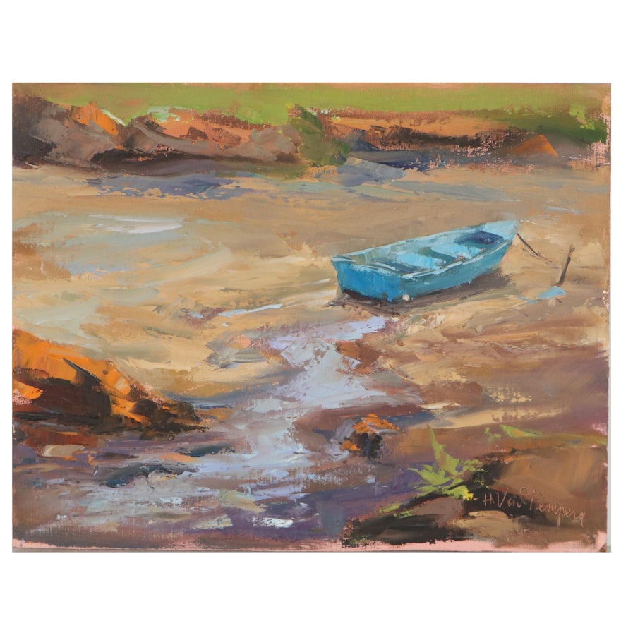 Riverbank Landscape Oil Painting