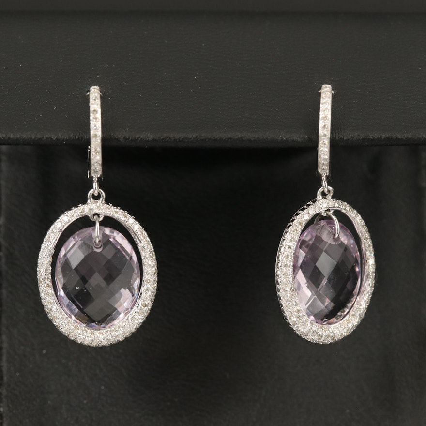 14K Amethyst and Pavé Diamond Earrings