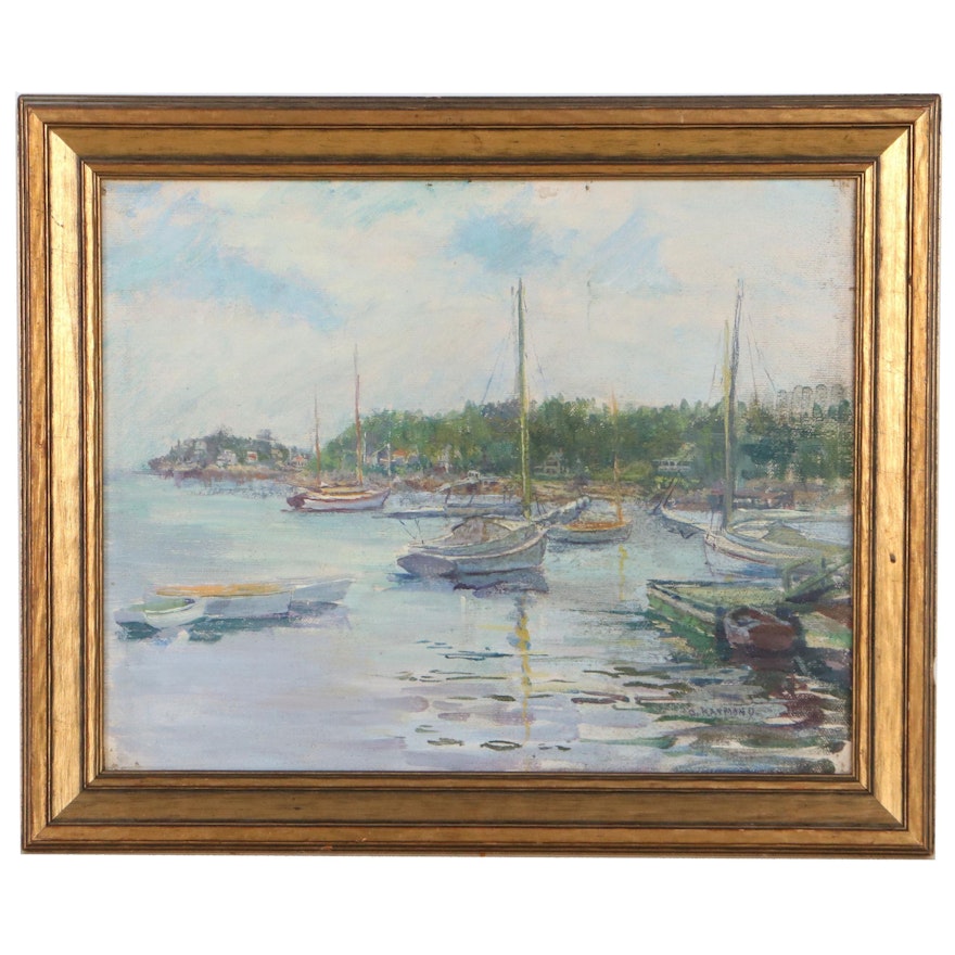 O. Raymond Harbor Scene Oil Painting