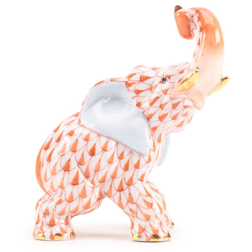 Herend Rust Fishnet with Gold "Elephant" Porcelain Figurine, 1999