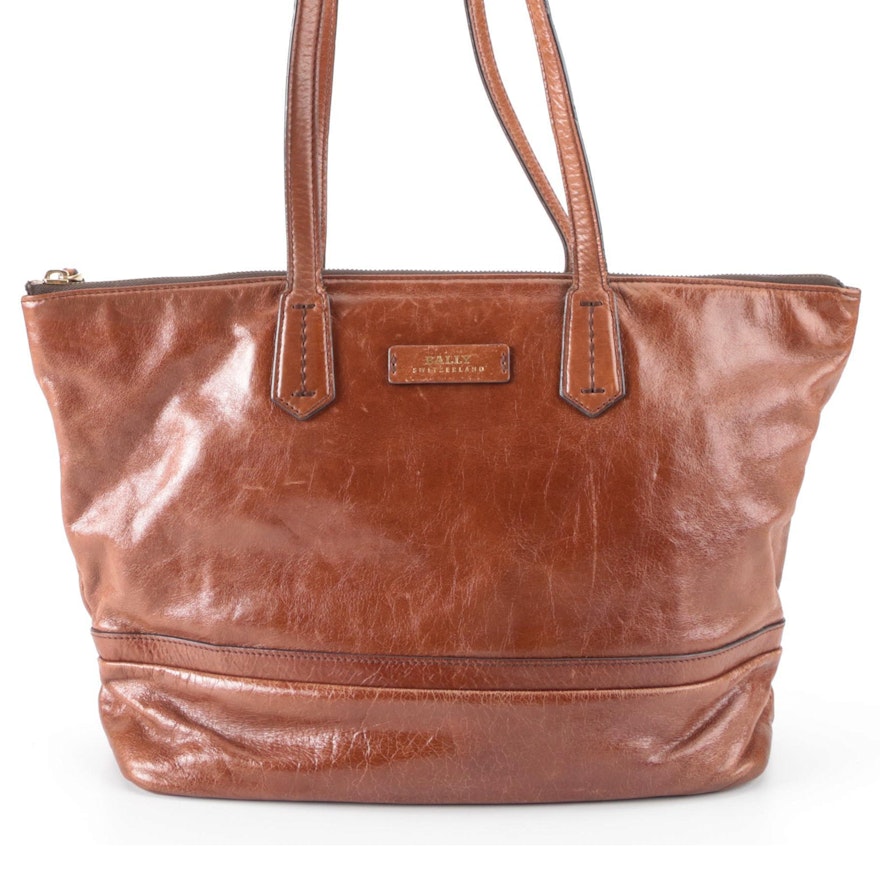 Bally of Switzerland Brown Leather Zippered Tote Bag