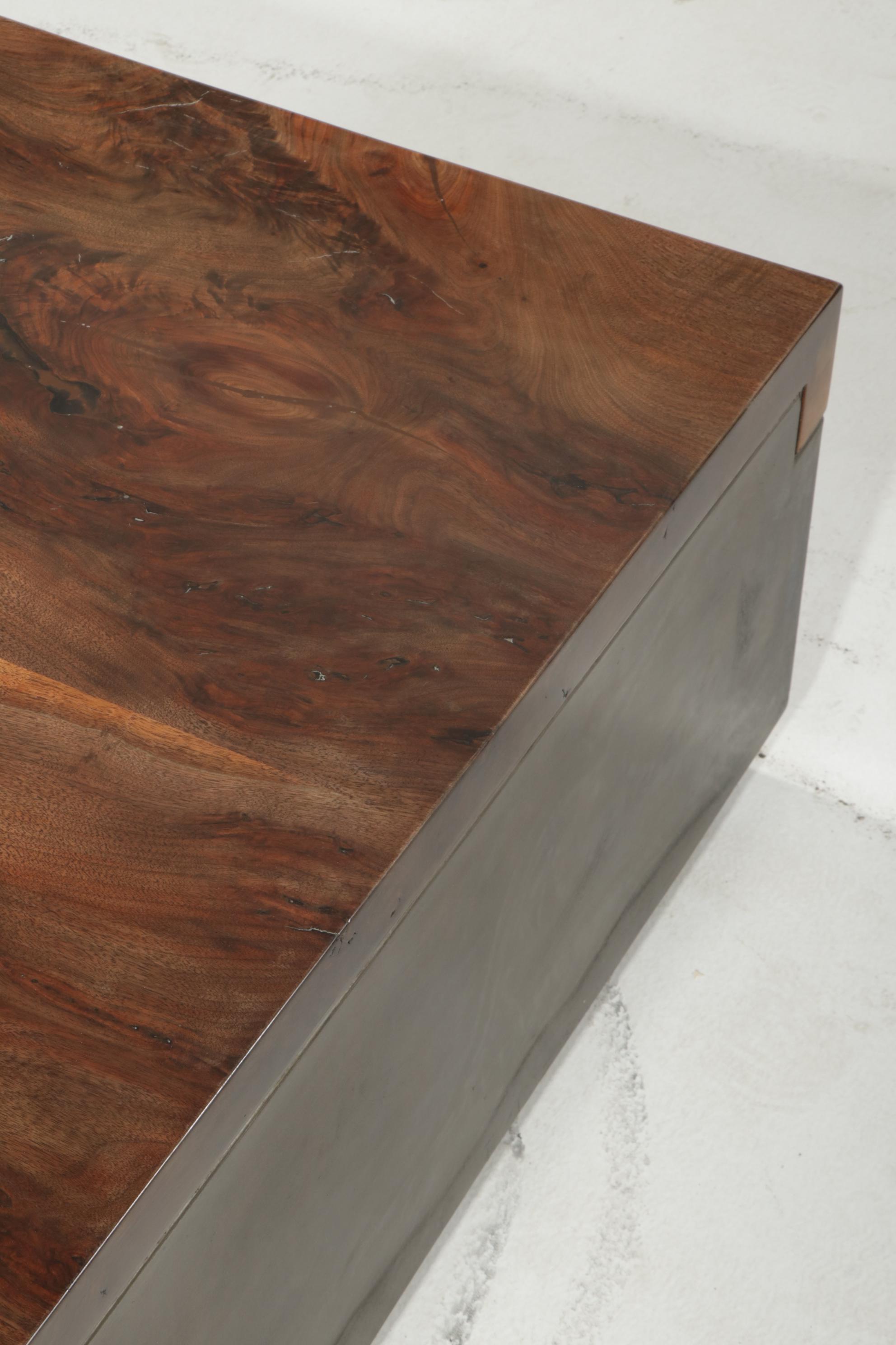 910 Castings Contemporary Figural Walnut Waterfall Coffee Table on Concrete Base