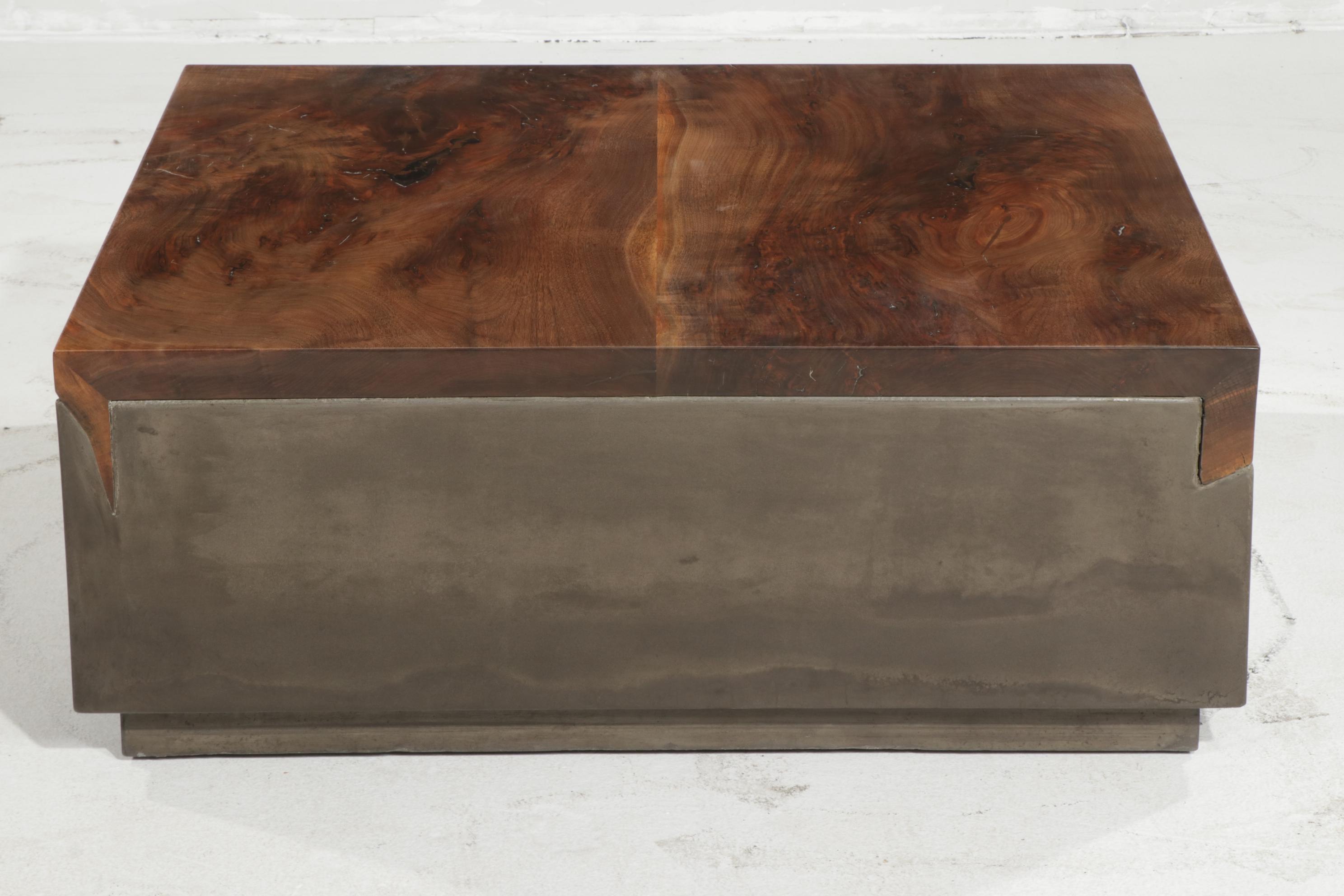 910 Castings Contemporary Figural Walnut Waterfall Coffee Table on Concrete Base