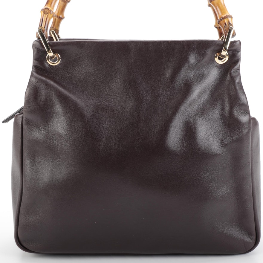 Gucci Top Handle Bag in Grained Leather with Bamboo Handles