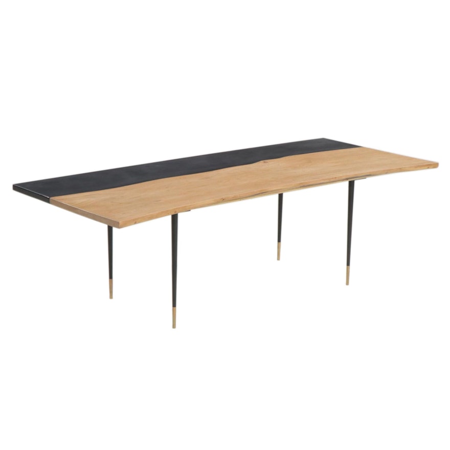 910 Castings Contemporary Concrete and Live Edge Walnut Coffee Table