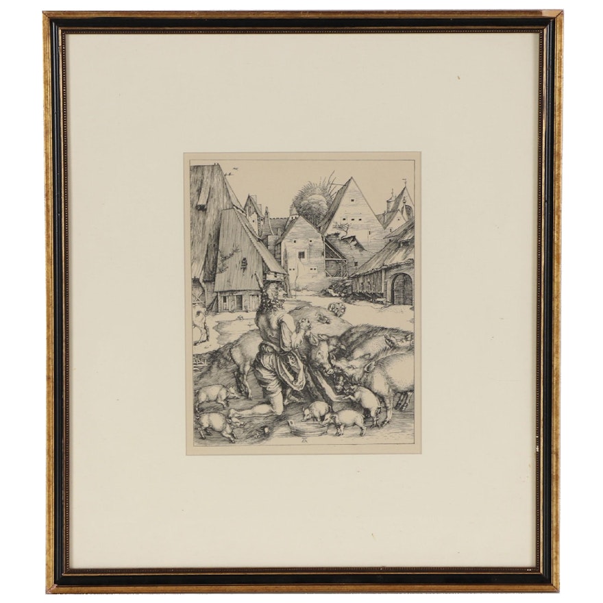Lithograph After Albrecht Dürer "The Prodigal Son Amid the Swine"
