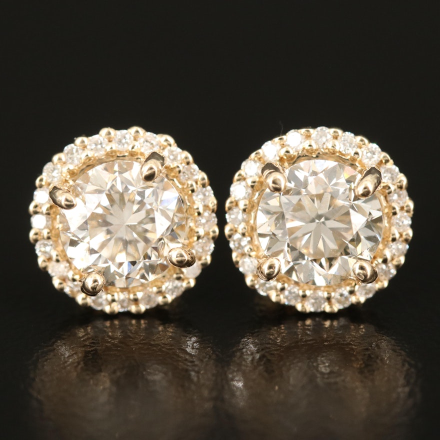 14K Diamond Stud Earrings with 3.06 CTW Center Diamonds