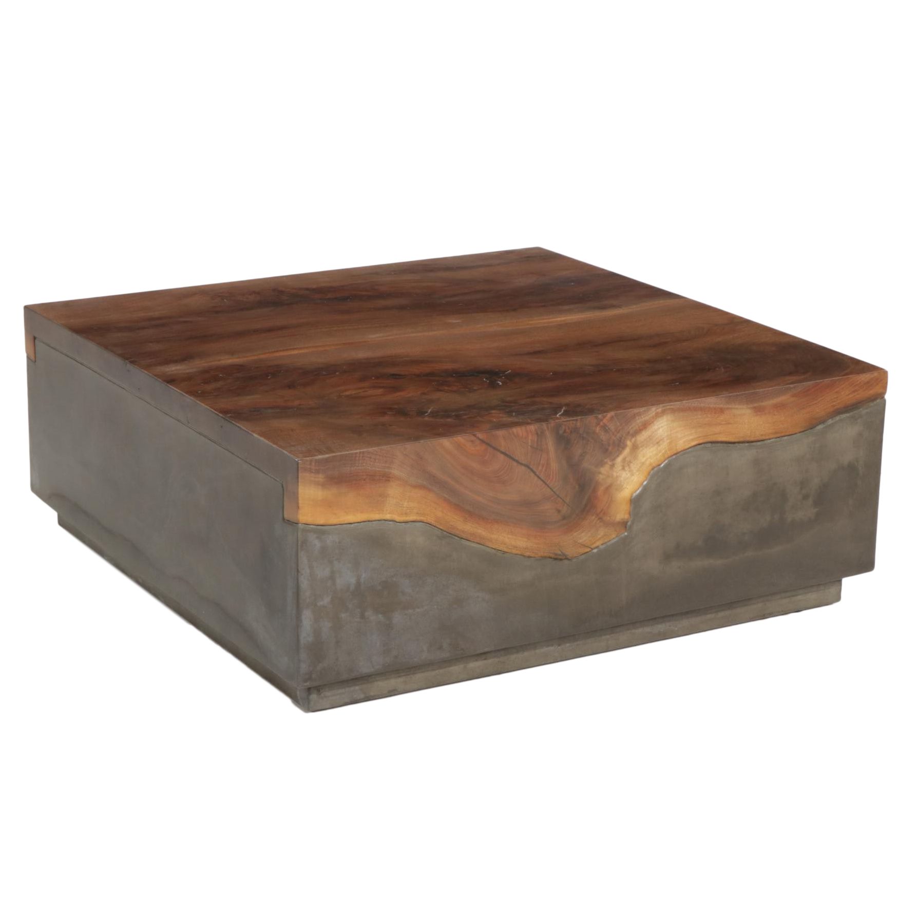 910 Castings Contemporary Figural Walnut Waterfall Coffee Table on Concrete Base
