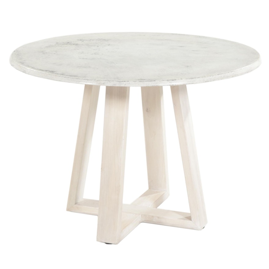 910 Castings Round Dining Table with Cast Concrete Top and Stained Poplar Base