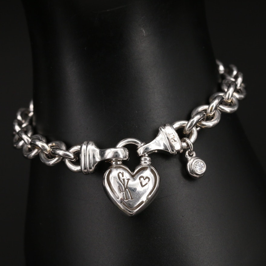 Scott Kay Bracelet with Heart Closure and 0.10 CTW Diamond Accents