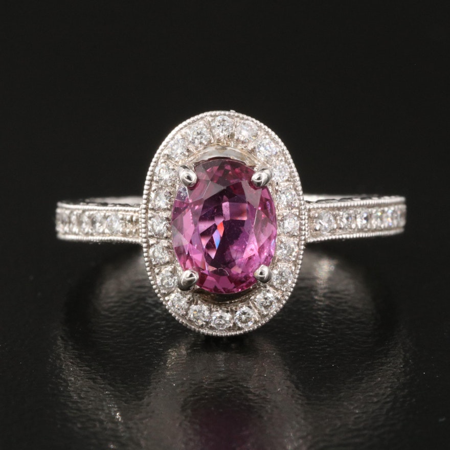 18K Gold 1.38 Pink Sapphire and Diamond Ring