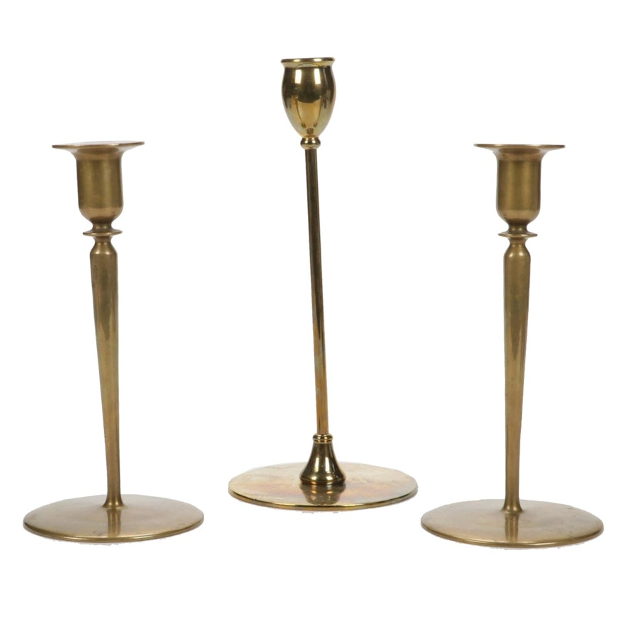 Arts and Crafts Jarvie Style Brass Candlesticks