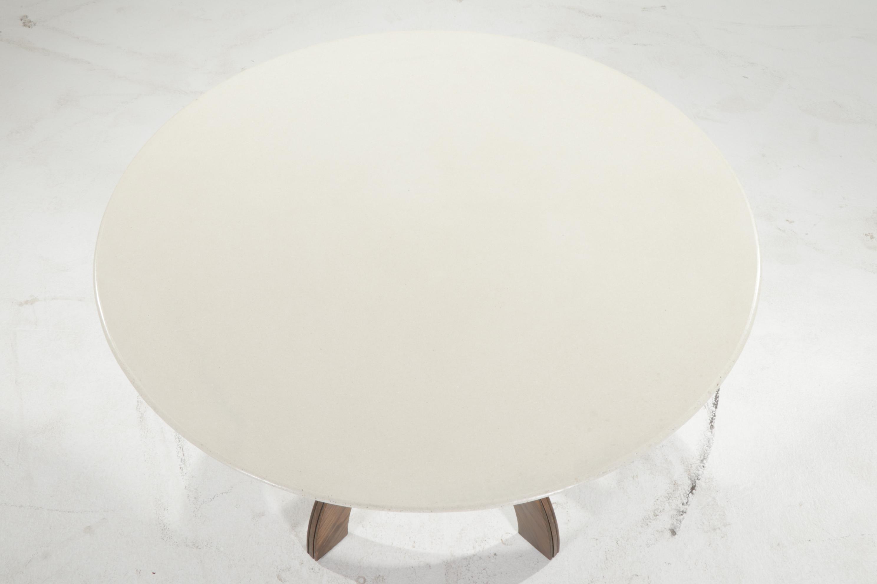 910 Castings Dining Table with Cast Cream Colored Concrete on a Stained Ash Base