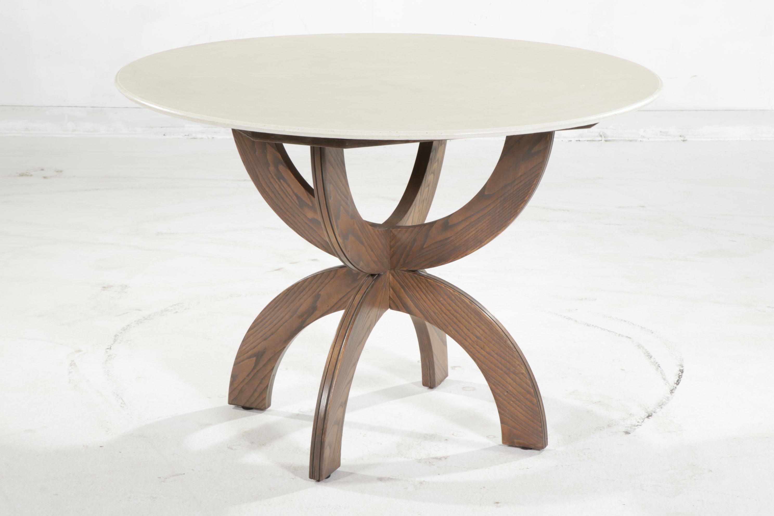 910 Castings Dining Table with Cast Cream Colored Concrete on a Stained Ash Base