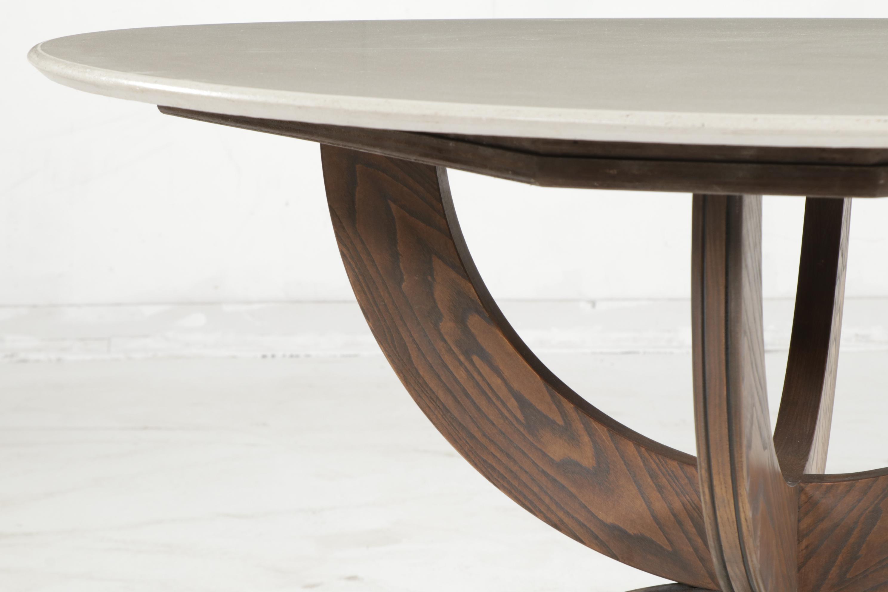 910 Castings Dining Table with Cast Cream Colored Concrete on a Stained Ash Base