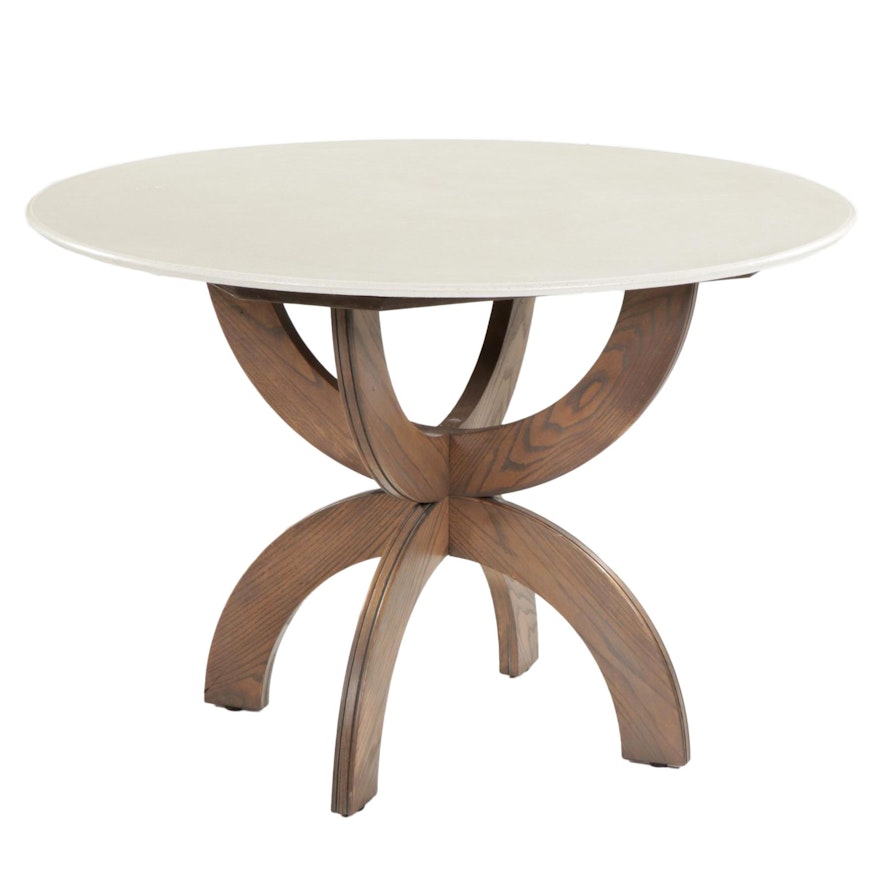 910 Castings Dining Table with Cast Cream Colored Concrete on a Stained Ash Base