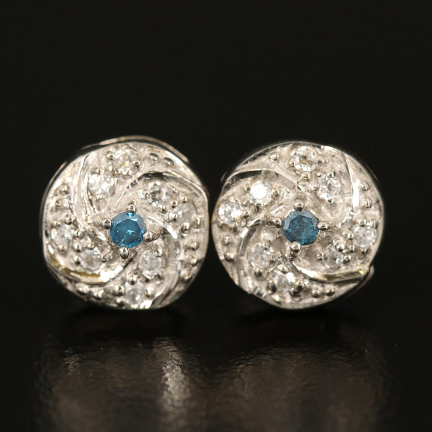 Sterling Diamond and Zircon Pinwheel Stud Earrings