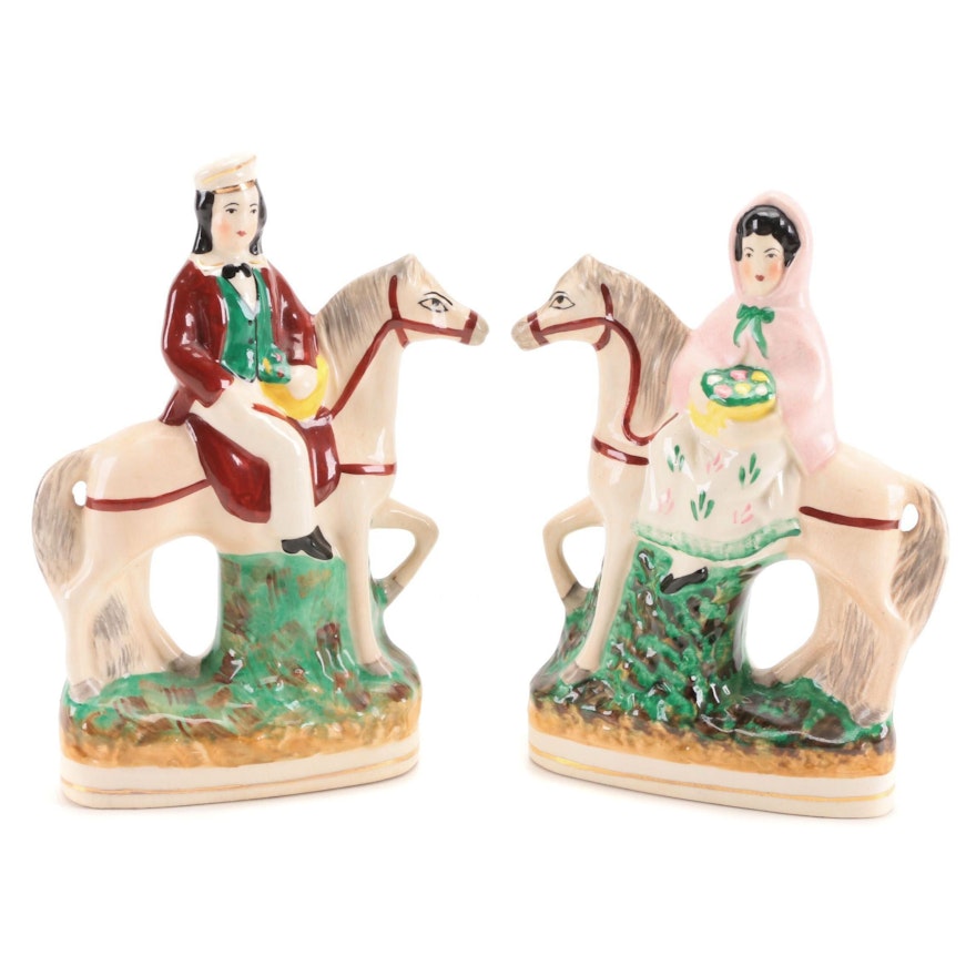 Staffordshire Style Hand-Painted Ceramic Figurines on Horseback