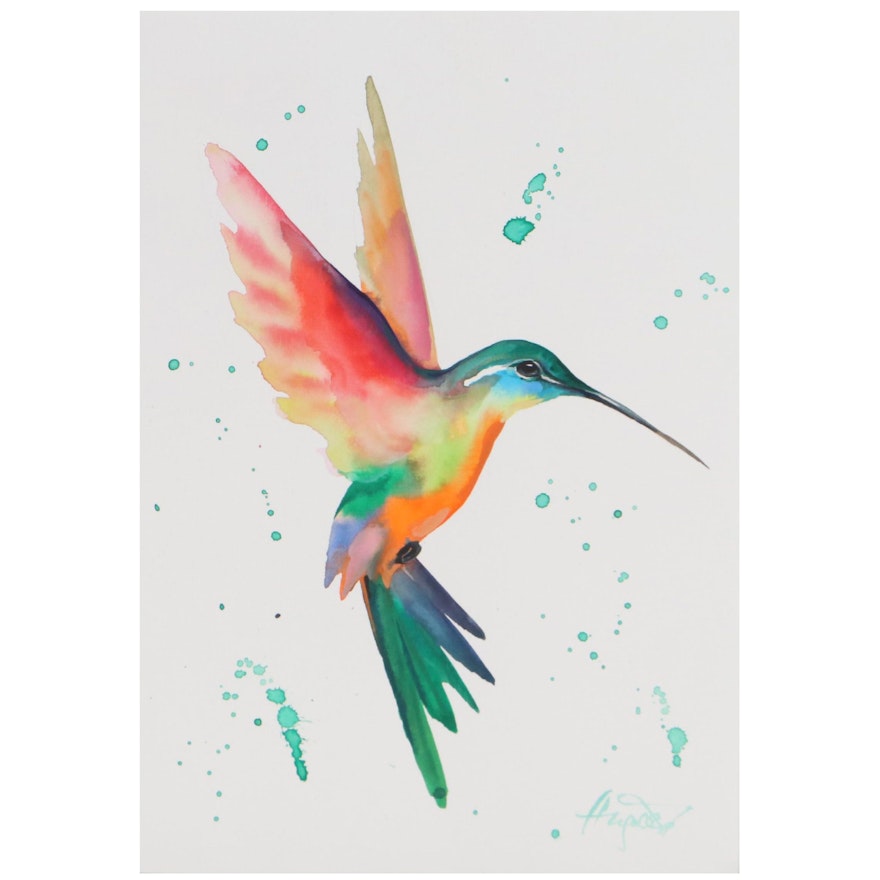 Anne “Angor” Gorywine Watercolor Painting of a Hummingbird