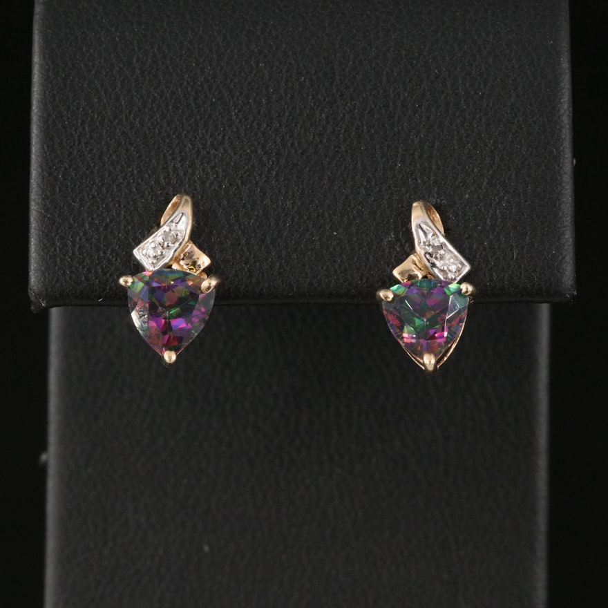 10K Mystic Topaz Stud Earrings with Diamond Accents