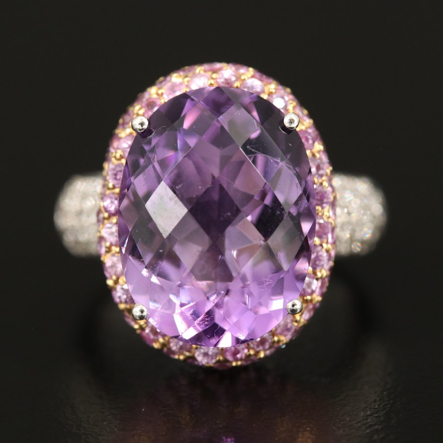 14K Amethyst, Sapphire and Diamond Ring