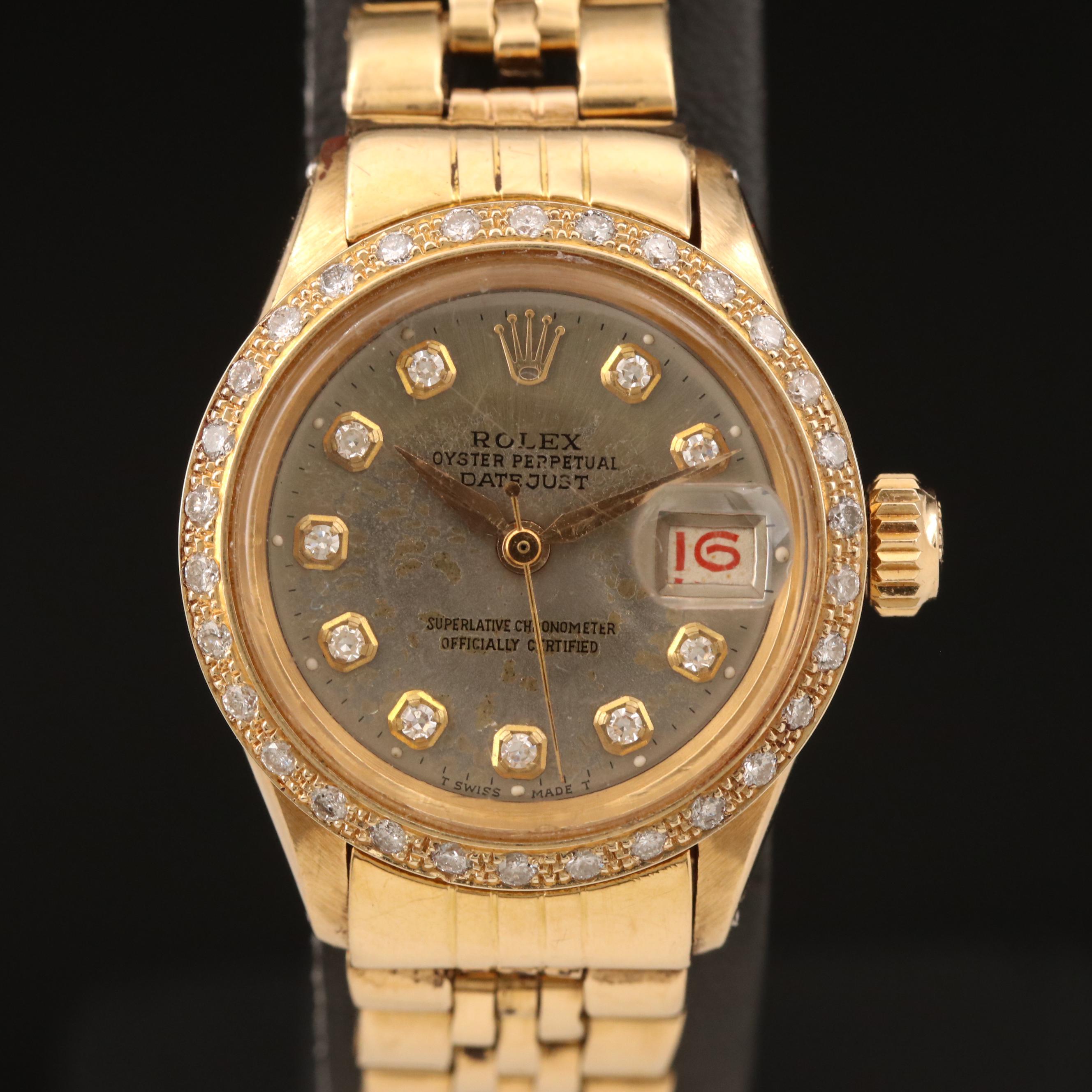 1960 Rolex Datejust Diamond Dial and Bezel 18K Watch