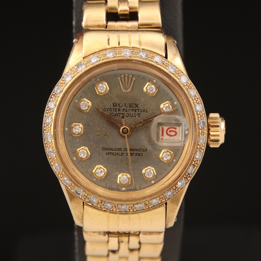 1960 Rolex Datejust Diamond Dial and Bezel 18K Wristwatch