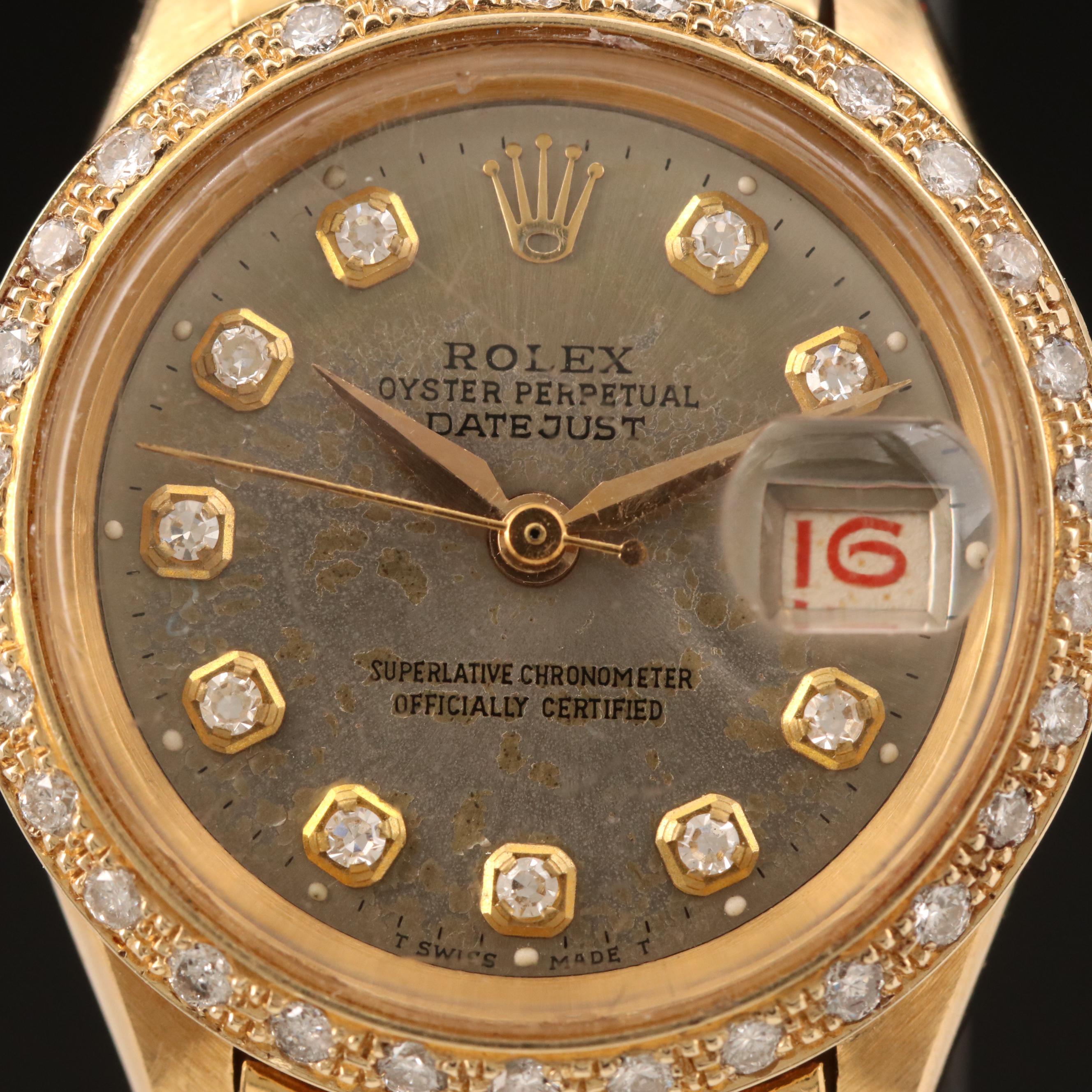1960 Rolex Datejust Diamond Dial and Bezel 18K Watch