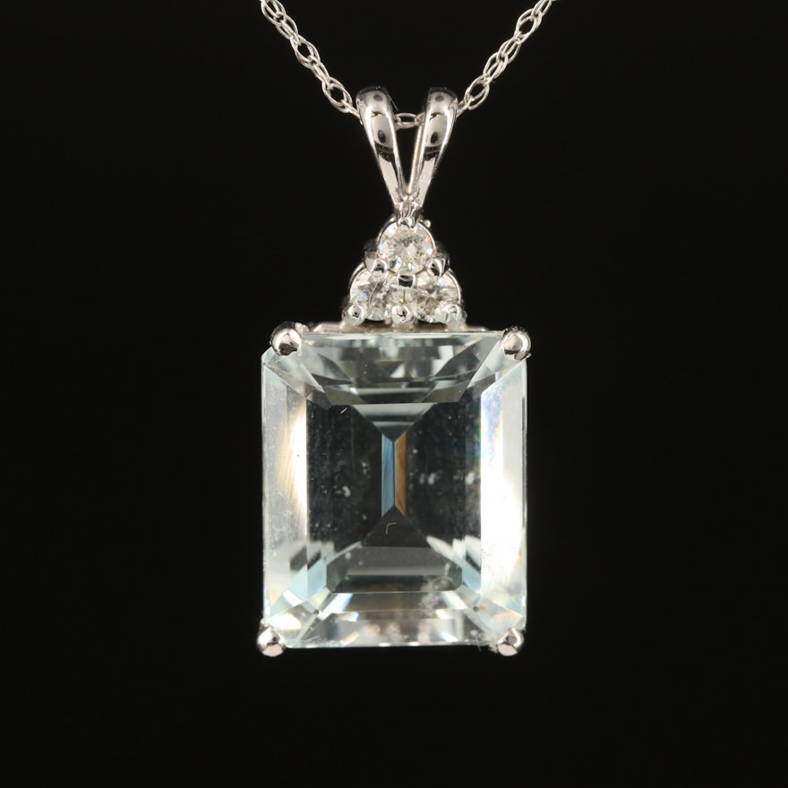 14K Aquamarine Pendant Necklace with Diamond Accent