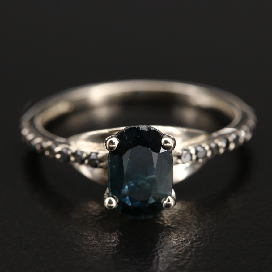 14K Sapphire and Black Diamond Ring