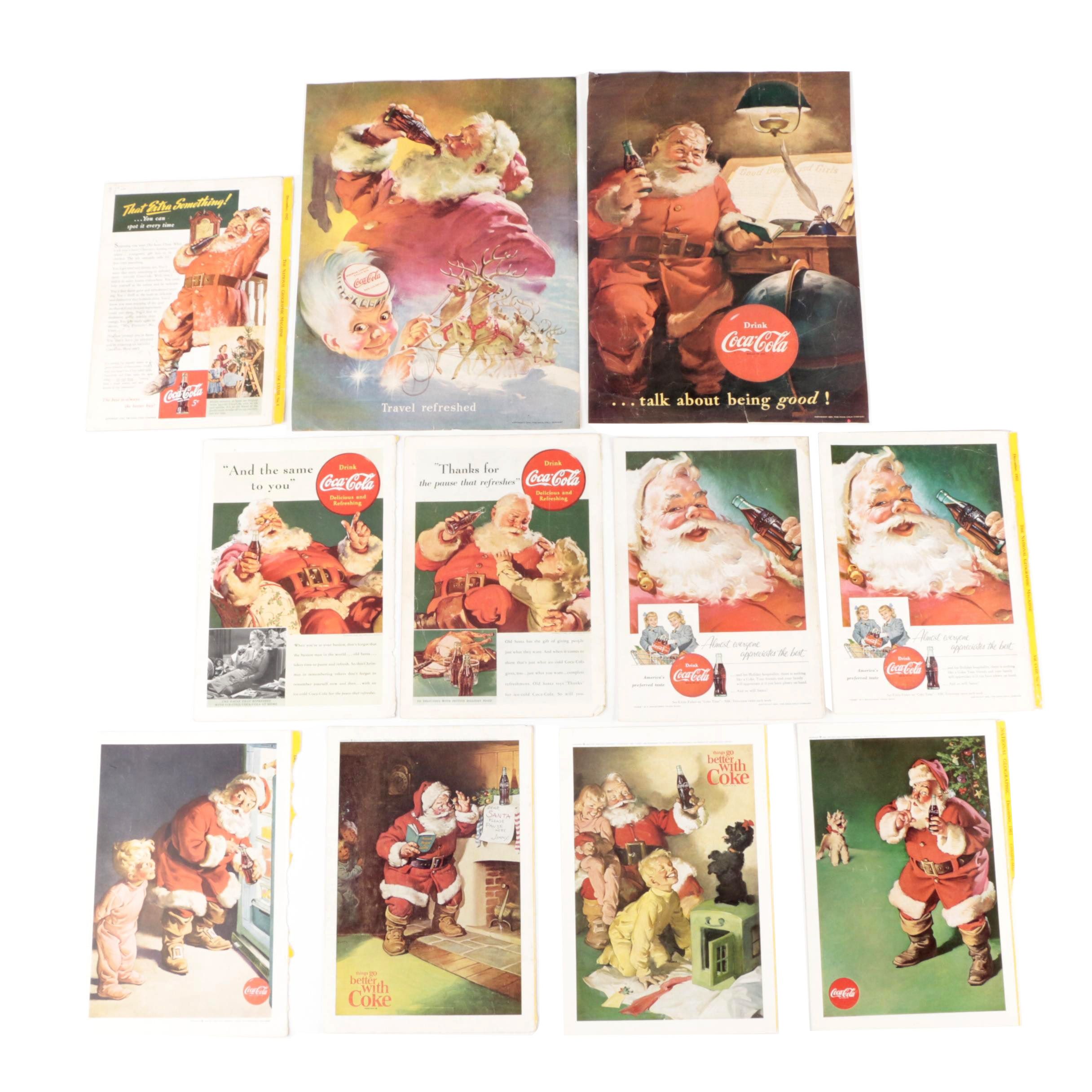 Coca-Cola Christmas Santa Claus Magazine Advertisements, 1942-1964