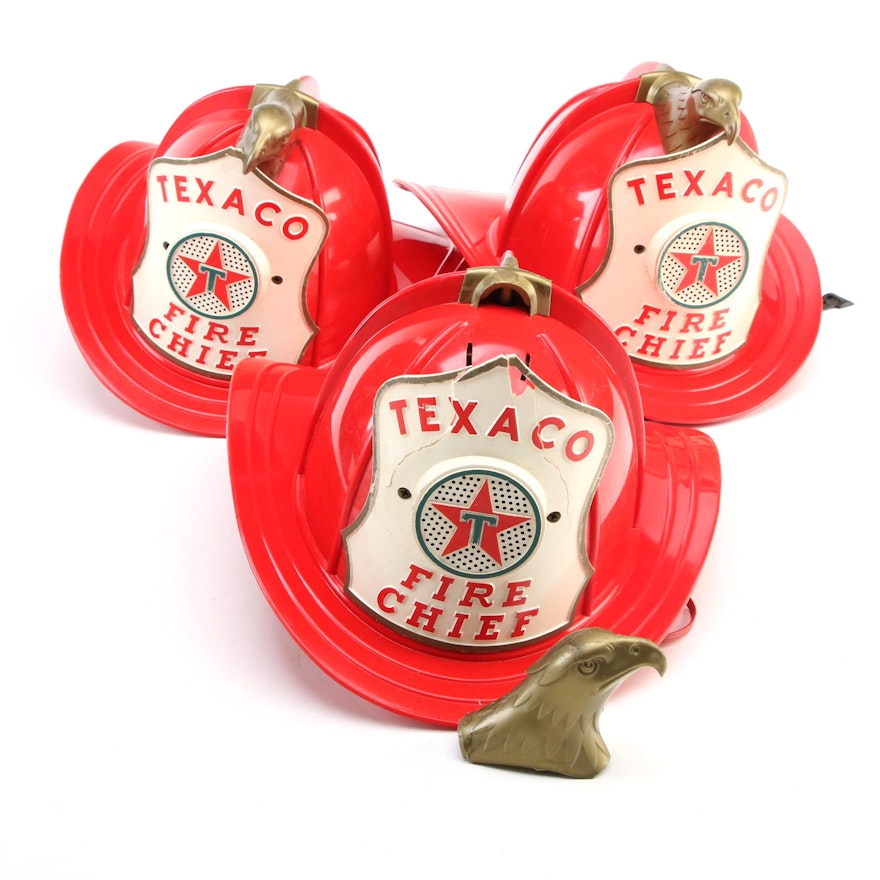 Texaco Fire Chief Battery Operated Toy Fireman's Helmets, Mid-20th Century