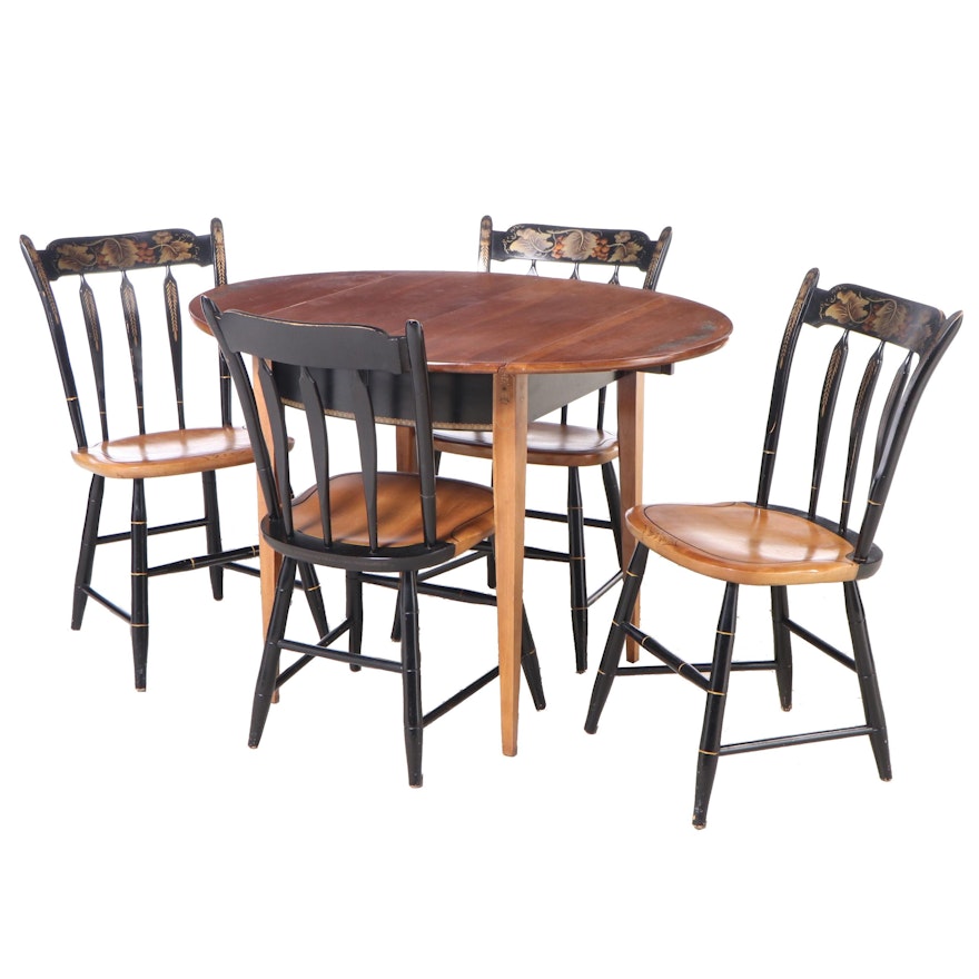 Five-Piece L. Hitchcock Federal Style Ebonized and Gilt-Stenciled Dining Set