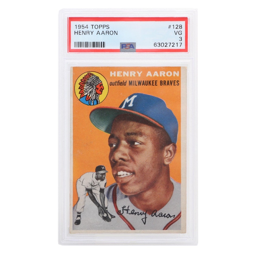 1954 Henry Aaron Topps #128 Milwaukee Braves "PSA VG 3" Rookie Baseball Card