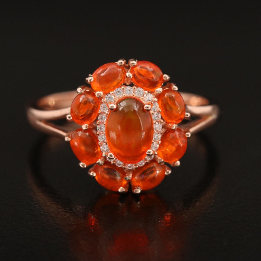 Sterling Fire Opal and Cubic Zirconia Ring
