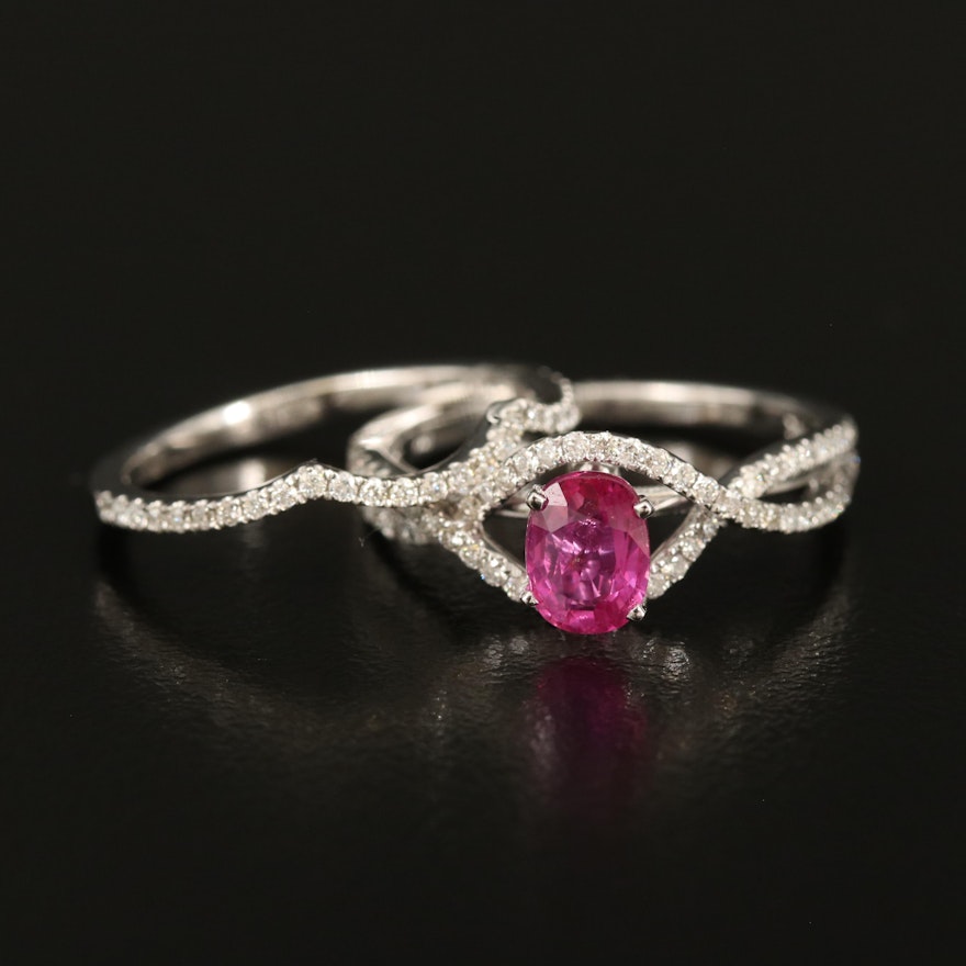 14K 1.03 CT Ruby and Diamond Ring Set