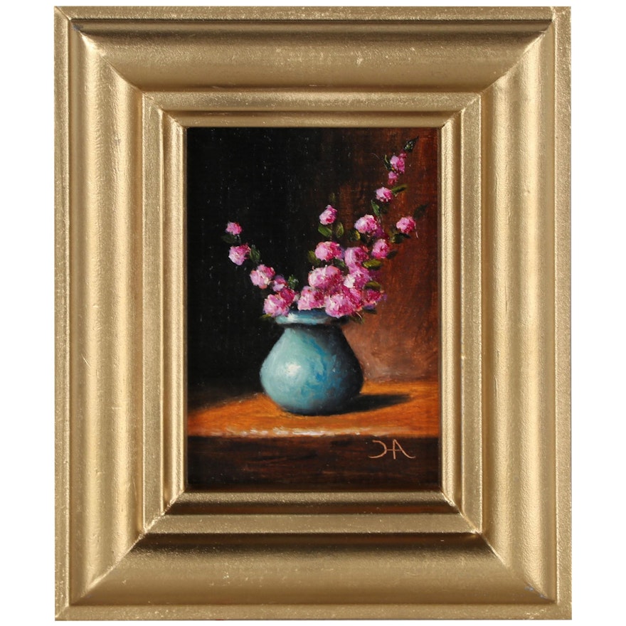 Houra H. Alghizzi Floral Still Life Oil Painting "Cherry Blossoms"