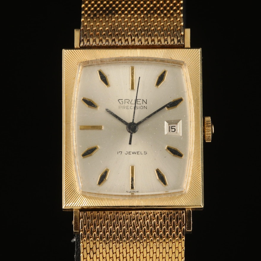 14K Gruen Precision with Date Wristwatch