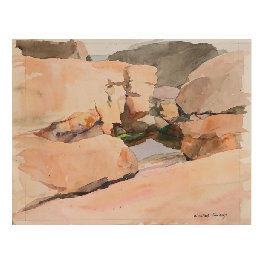 Winthrop Turney Landscape Watercolor Painting, Mid-20th Century