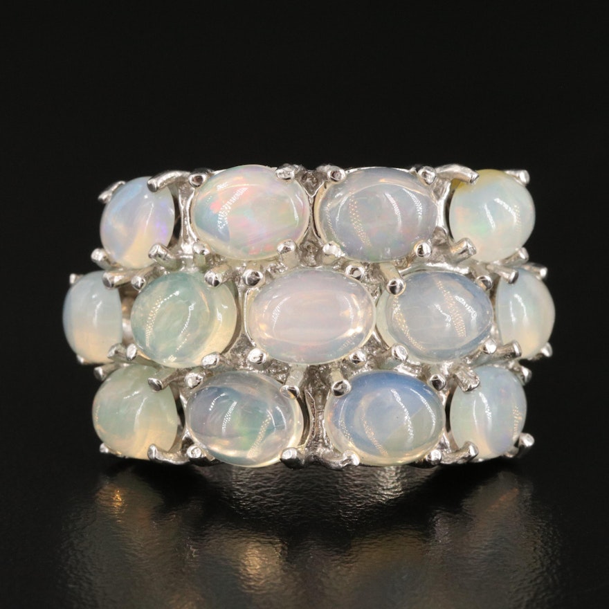 Sterling Silver and Opal Multi Row Ring