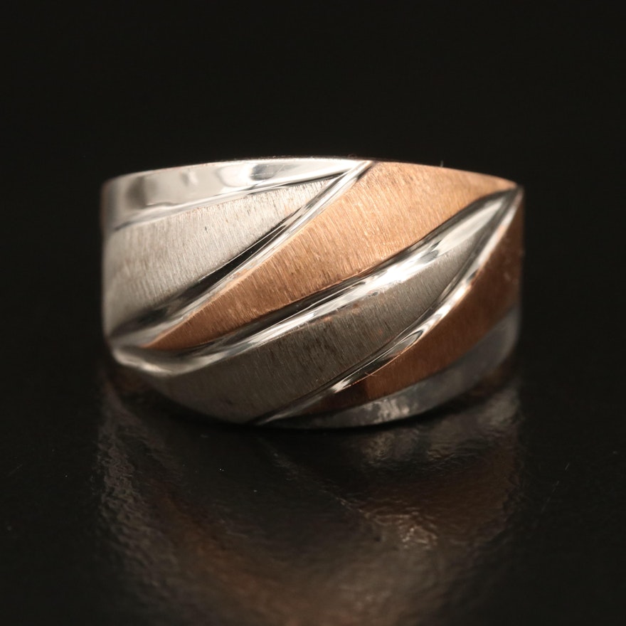 14K Two Tone Brushed Finished Dome Ring